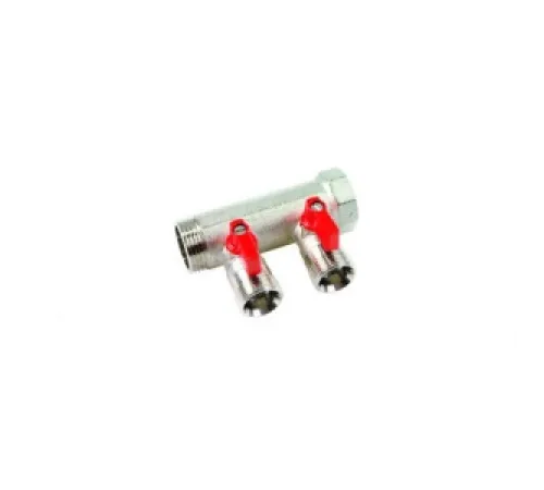 Коллектор 1" с красными шаровыми кранами, 3/4"НР под евроконус, 1" - 2xEK14,16,18,20