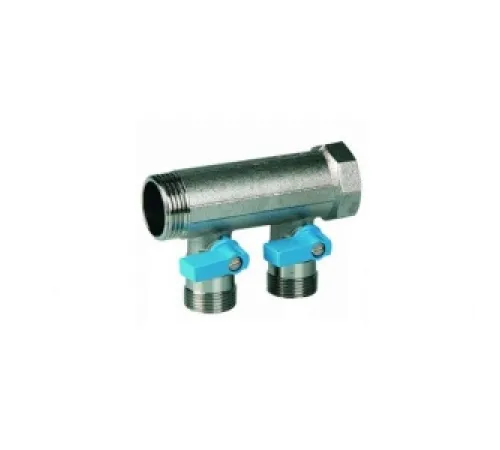 Коллектор 1" с синими шаровыми кранами, 3/4"НР под евроконус, 1" - 2xEK14,16,18,20