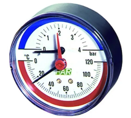 Термоманометр 1/2", торцевое соединение, 0-10 бар, 0...120°С, ф80 мм FAR