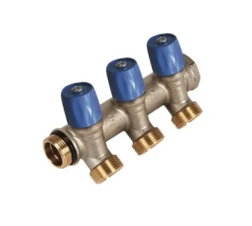 Коллектор VBS с синими вентилями, 3/4"НР под евроконус, 3/4" - 2xEK